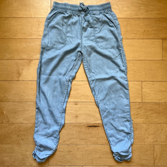 Thread & Supply Pants - Thread & Supply Womens Small Pants Ruched Jogger Chambray Blue Draped Lyocell